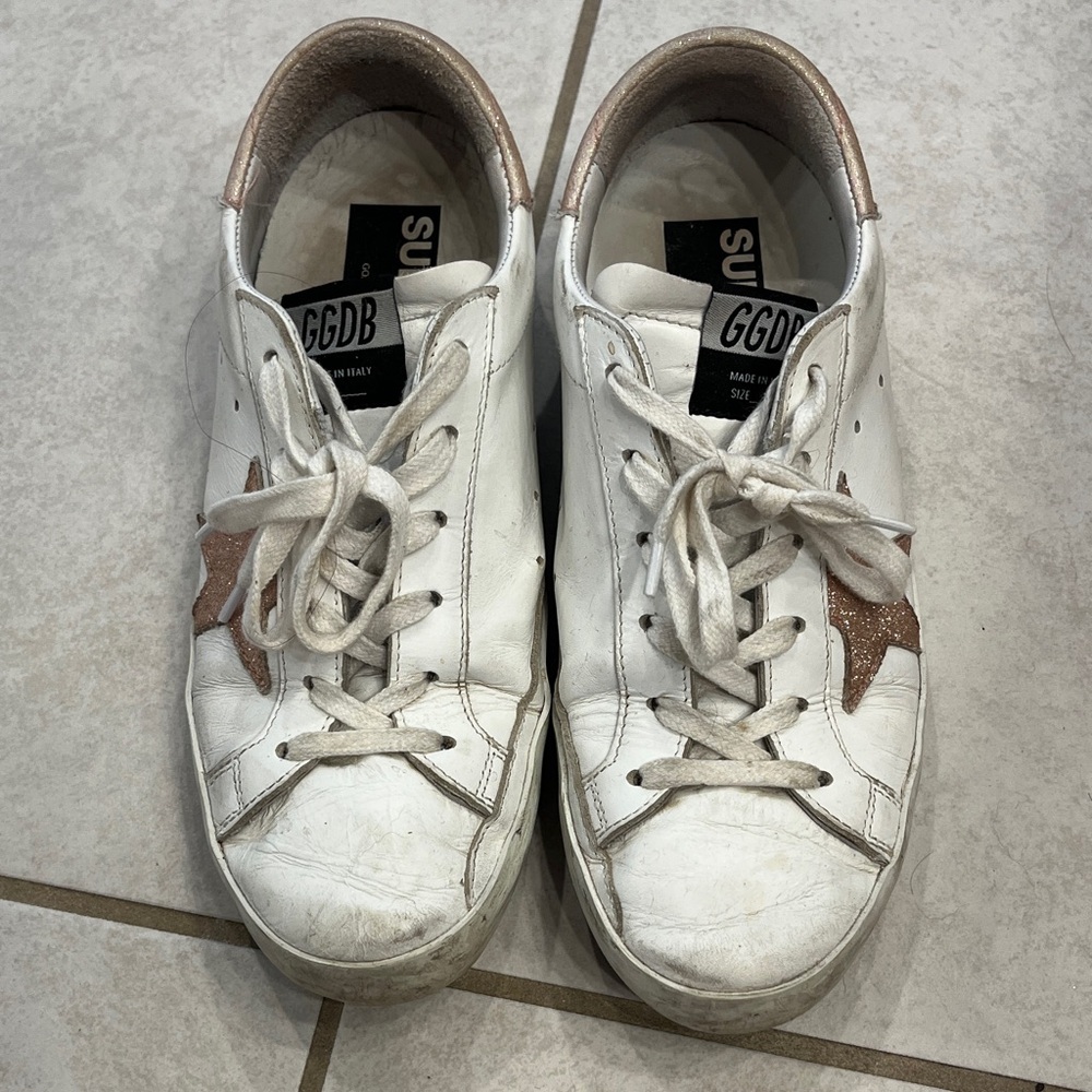 Golden Goose White Sneakers with Pink Star size 38